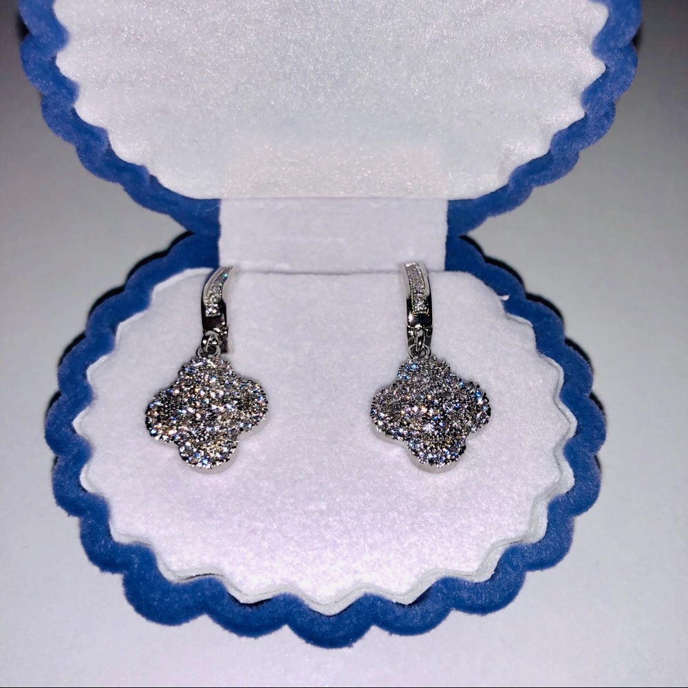 Lucky Clover Pavé Drop Earrings Platinum Plated